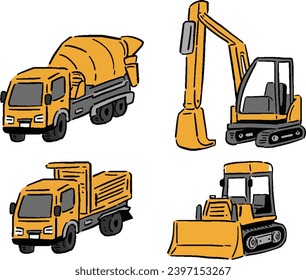 Construction site vehicle illustration set Hand drawn style