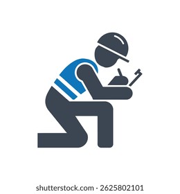 Icono del trabajador del sitio de construcción aislado sobre fondo blanco