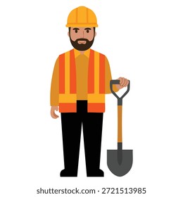 Construction site worker with shovel vector illustration perfect for industrial labor construction work and safety themed artwork designs