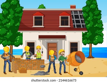Baustelle mit Arbeitergrafik