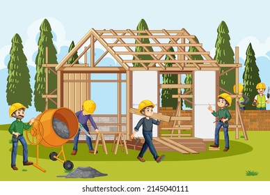 Baustelle mit Arbeitergrafik
