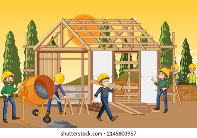 Baustelle mit Arbeitergrafik