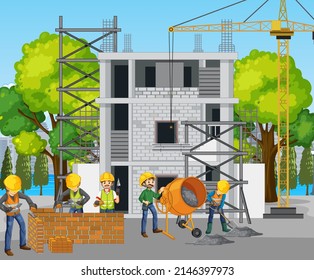 Baustelle mit Arbeitergrafik