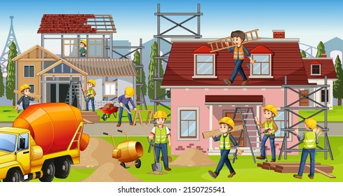 Baustelle mit Arbeitergrafik