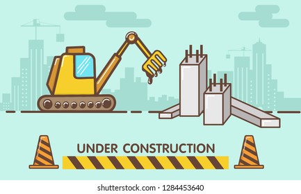 Construction site,Flat style vector,building a house or webpage, vector flat illustration. - Vector