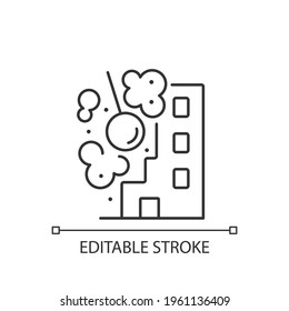 Construction sites linear icon. Construction operations contribute to windblown dust problems. Thin line customizable illustration. Contour symbol. Vector isolated outline drawing. Editable stroke