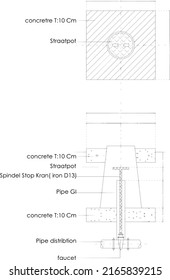 construction sketch for closing or opening the flow of water in the pipe or called a gate valve or faucet