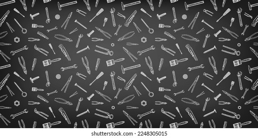 Construction sketch of hand tools on a blackboard background. vector illustration