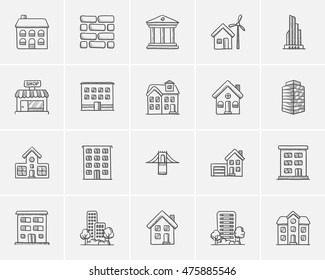 Construction sketch icon set for web, mobile and infographics. Hand drawn construction icon set. Construction vector icon set. Construction icon set isolated on white background.