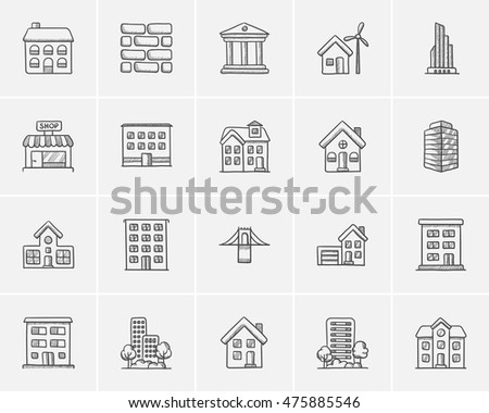Construction sketch icon set for web, mobile and infographics. Hand drawn construction icon set. Construction vector icon set. Construction icon set isolated on white background.