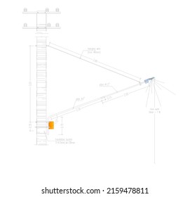 Construction Sketch Of A Street Lamp Mounted On An Electric Pole With Alternating And Clamping