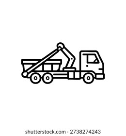 Construction skip loader truck icon black and white vector illustration of building heavy equipment