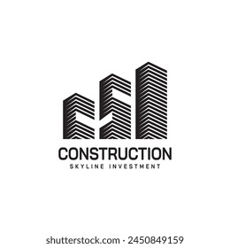 construction skyline investment real estate logo design with initial C,S,I