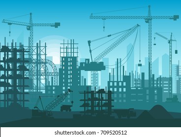 Construction Skyline under construction. Web Site head of new city exterior. Vector illustration