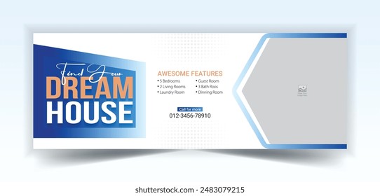 Construction social media cover banner design template. Home improvement web banner template. Dream home for sale social media cover banner template