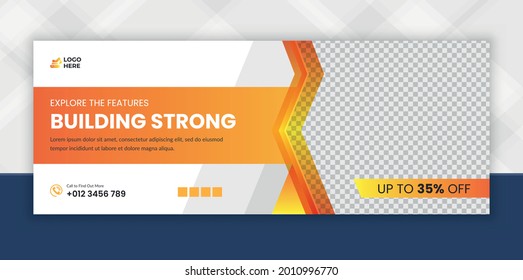 Construction social media and Digital marketing cover vector template, advertising design, social media timeline banner post