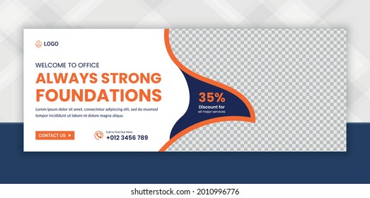 Construction social media and Digital marketing cover vector template, advertising design, social media timeline banner post