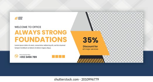 Construction social media and Digital marketing cover vector template, advertising design, social media timeline banner post