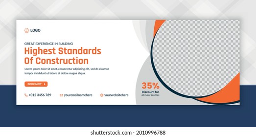 Construction social media and Digital marketing cover vector template, advertising design, social media timeline banner post