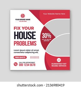 Construction social media post banner design Template, Corporate construction tools social media post design, home improvement banner template, home repair social media post banner.