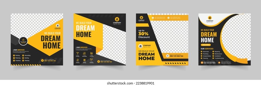 Construction social media post banner, Instagram post, Plumber Service Social Media web banner, home repair social media post design, renovation Handyman home repair banner, construction agency ads