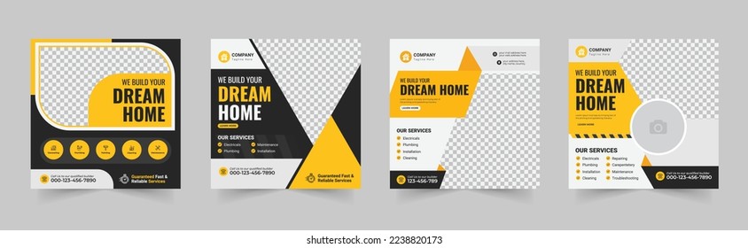 Construction social media post banner, Plumber Service Social Media web banner, home repair social media post design bundle, renovation Handyman home repair flyer