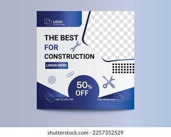 construction social media post banner design template