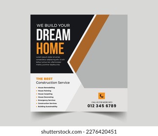 Construction social media post banner design Template with yellow color, Corporate construction tools social media post design, home repair social media post banner.
