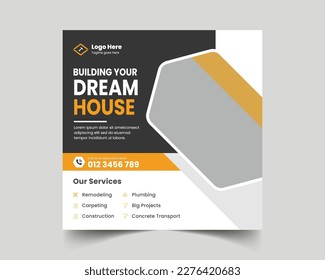 Construction social media post banner design, Corporate construction worker social media post design, home improvement banner template, home repair social media post banner.