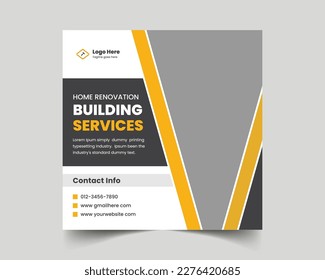 Construction social media post banner design, Corporate construction worker social media post design, home improvement banner template, home repair social media post banner.