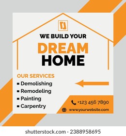 Construction social media post or banner and business advertising template