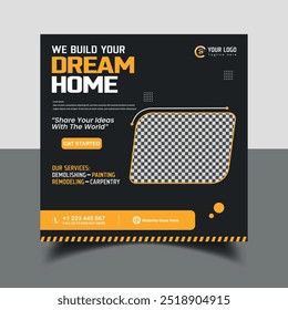 Construção social media post banner design Modelo com amarelo e cor.