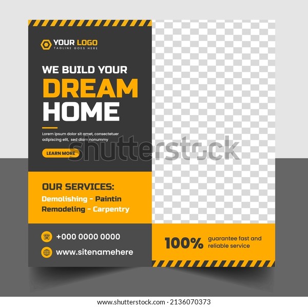 Construction social media post banner design\
Template with yellow color, Corporate construction tools social\
media post design,  home improvement banner template, home repair\
social media post\
banner.