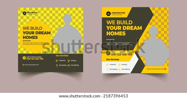 Construction social media post banner design
Template with yellow color, Corporate construction tools social
media post design, home improvement banner template, home repair
social media post
banner.