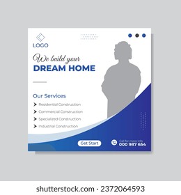 Construction social media post design vector template.