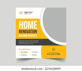 Construction Social Media Post, Dream home repair Social Media Post, home repair Poster Vector Template
