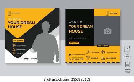 Construction social media post service and web banner , home  renovation social media post banner Template .

