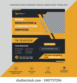 construction social media post template design, vector square file, eps 10