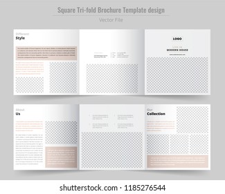 Construction Square Tri Fold Brochure Template Design. Interior Square Tri Fold Brochure  Design Template. Vector Design. Unique Concept Tri Fold Design.