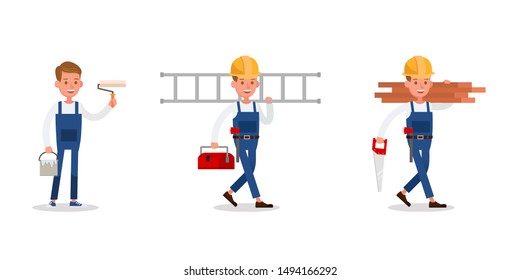 Construction staff characters design. Include painter and carpenter. 