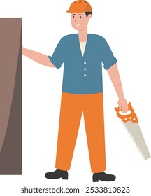 Construction Staff Worker Illustration. Isolated Vector Character with Flat Cartoon Style.