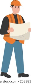 Ilustración del trabajador de la construcción. Personaje de Vector aislado con estilo plano de dibujos animados.