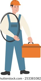 Ilustración del trabajador de la construcción. Personaje de Vector aislado con estilo plano de dibujos animados.