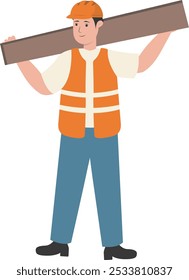 Construction Staff Worker Illustration. Isolated Vector Character with Flat Cartoon Style.