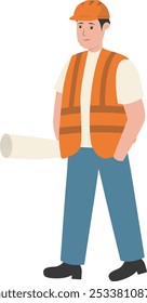 Construction Staff Worker Illustration. Isolated Vector Character with Flat Cartoon Style.
