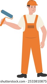 Ilustración del trabajador de la construcción. Personaje de Vector aislado con estilo plano de dibujos animados.