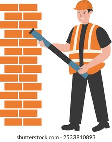 Ilustración del trabajador de la construcción. Personaje de Vector aislado con estilo plano de dibujos animados.