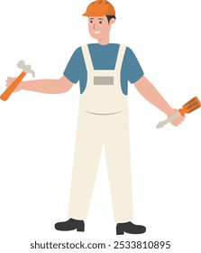 Construction Staff Worker Illustration. Isolated Vector Character with Flat Cartoon Style.