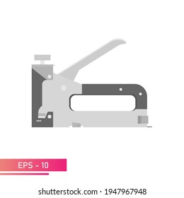Construction stapler in a metal case. Realistic design. On a white background. Tools for workers. Flat vector illustration.