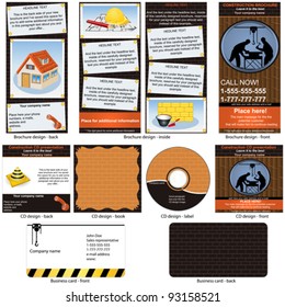 Construction stationary - brochure design, CD cover design and business card design in one package and fully editable.